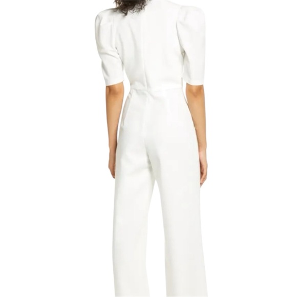 NWT Black Halo Women’s Ara Bow Neck Puff Sleeve Jumpsuit in Pearl Size 0 - Picture 3 of 6